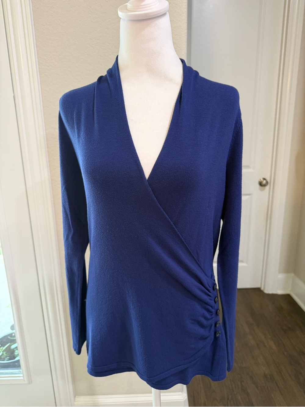 Apt. 9 Deep Blue Wrap-Style Long Sleeve Blouse - Picture 2 of 10